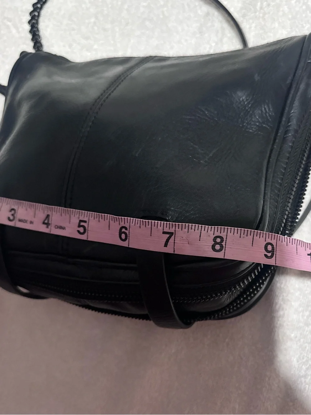 Woven Front Black Leather Crossbody Bag